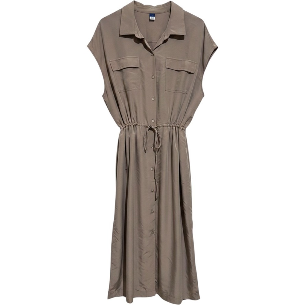 Old Navy Womens XXL Taupe Sleeveless Button Midi Shirtdress Lagenlook minimalist